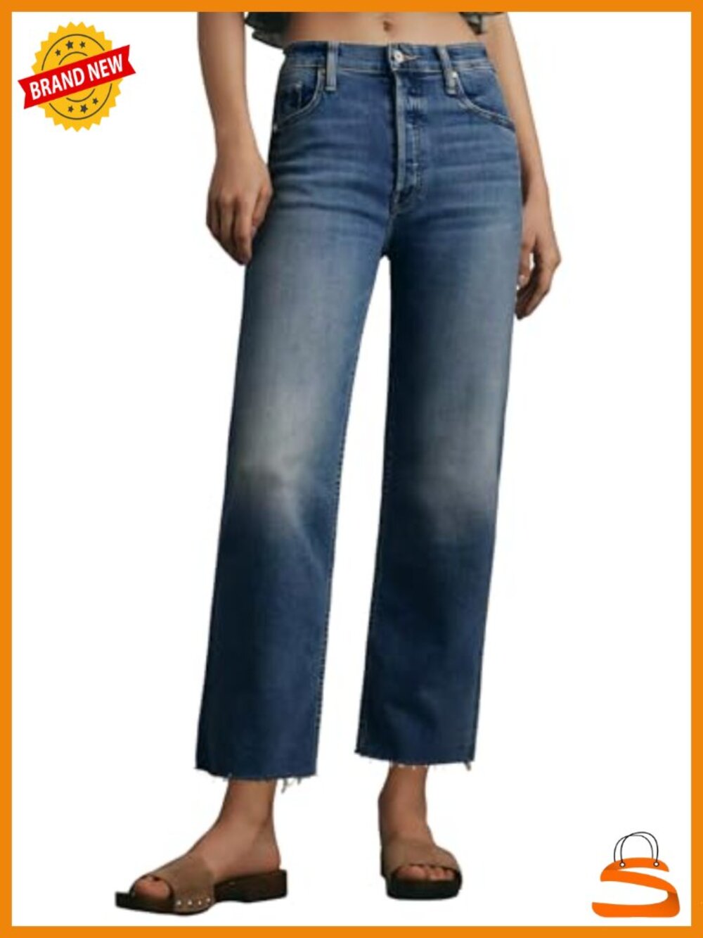 Tummy Control High Waisted Straight Leg Jeans Raw Hem Cropped Denim Pants